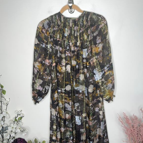 ANTHROPOLOGIE Blair Shimmer Maxi Dress Golden Bronze Brown Multi {KK41} - Picture 6 of 9